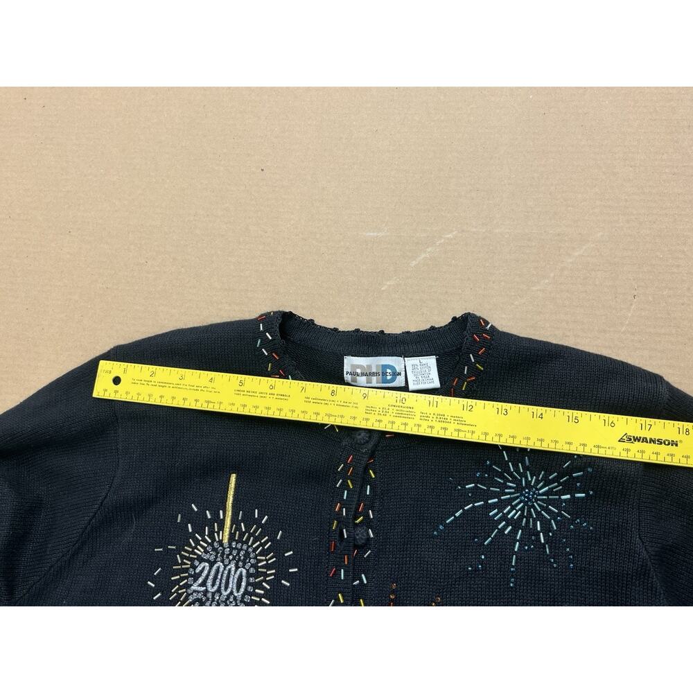 Paul Harris Design Sweater Large Y2K 2000 Times Square Beaded Embroidered Knit - Picture 8 of 8